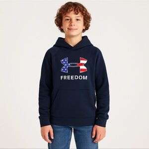 Under Armour Youth Freedom Hoodie Blue YLG Loose Fit American Flag Logo